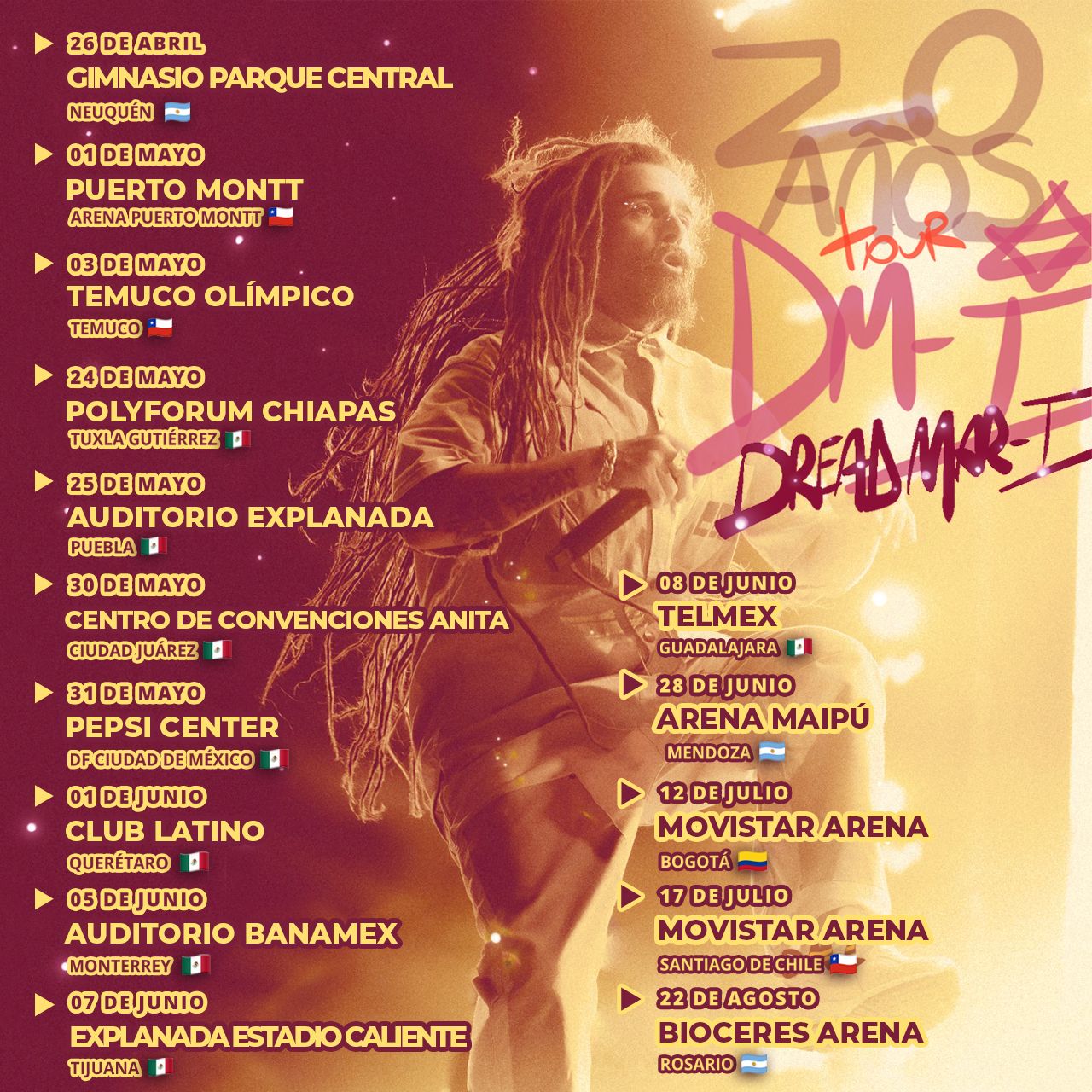 Póster de la gira Dread Mar I 20 Años 2025